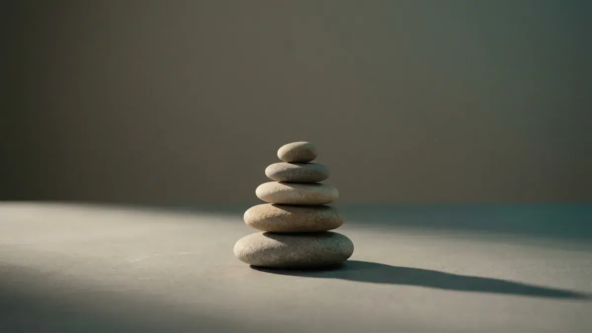 A set of stacked stones of increasing size on a plain surface
